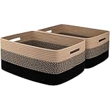 Picture of OIASKET Large Storage Basket for Organizing, Woven Rope Basket for Shelves, Closet Organizer Bins for Clothes, Blanket, Toys, Baby Nursery Storage, 17.7" x 13" x 7.87", 2 Packs Black & Brown