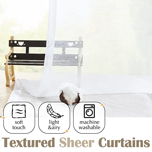 Jinchan Sheer Linen Curtains For Living Room 96 Inch Length, Linen Textured Drapes For Bedroom, Light Filtering Farmhouse Window Treatments, Open Weave Curtain Set Rod Pocket, 2 Panels White #TOP2