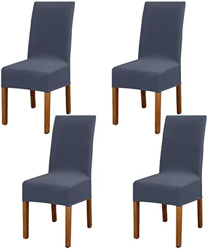 Set of 6 Leeyunbee Dining Chair Covers, Modern Elastic Stretch Chair Protector, Removable Washable Kitchen Chair Seat Cover for Hotel, Restaurant, Wedding, Dining Room, Banquet, Ceremony (Silver Grey)
