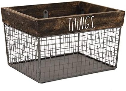 Rae Dunn by Designstyles Wire Storage Basket  Metal and Solid Wood Organizer  Decorative Folder Bin - for Office, Bedroom, Living Room, Closet and More