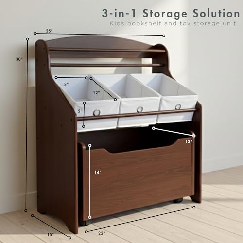 image for Humble Crew 3-in-1 Kids Bookshelf and Toy Storage Organizer, Espresso/