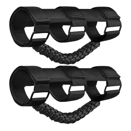 Endollars Roll Bar Grab Handles Paracord Hand Grips Accessories for Jeep Wrangler JL JK TJ YJ Gladiator 4XE Rubicon Sahara Unlimited (Black 2 Pack)