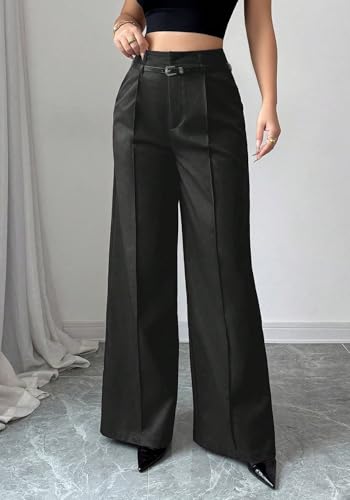 LETSVDO Women's Straight Leg Dress Pants High Waisted Belted Pleated Wide Leg Slacks Trousers(for Work,Business,Office)2
