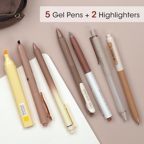 WRITECH Gel Pens Journaling Highlighters: Journal Set Aesthetic Assorted Earth Tones Color Ink 0.5mm Fine Point Retractable 0.7mm Black Pen Smooth Writing Drawing No Bleed 7ct (Brown) - Image 5