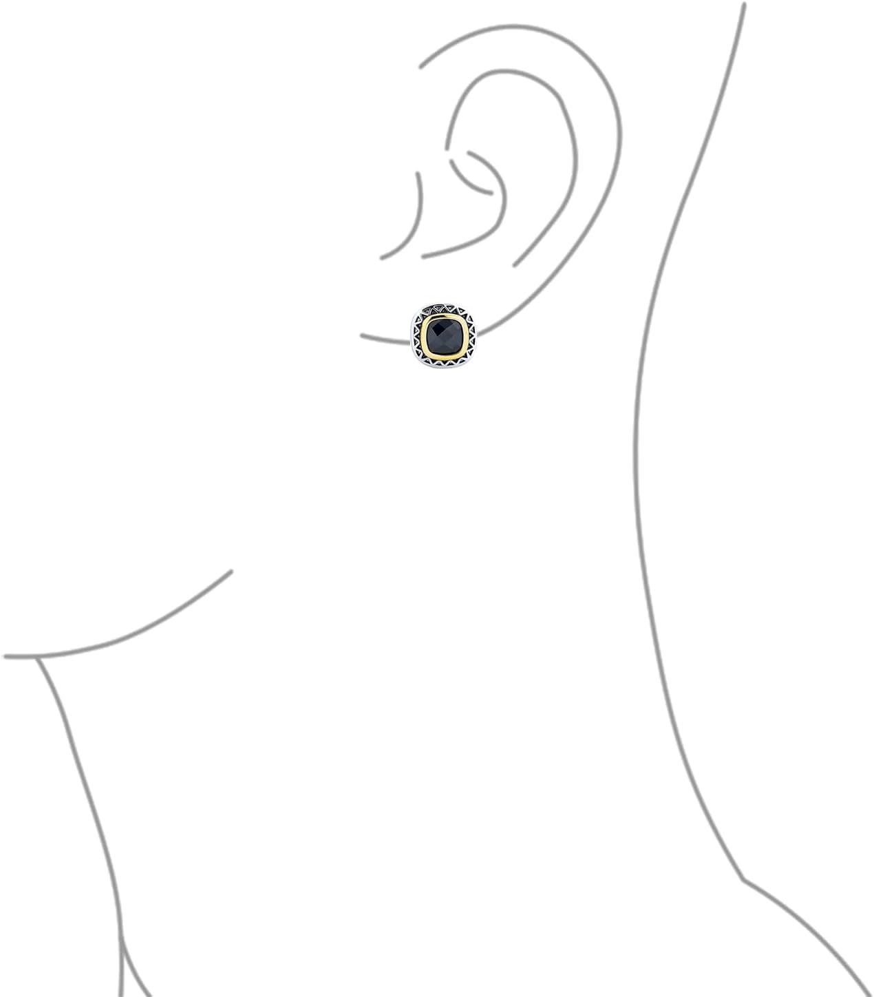 Black Onyx Cubic Zirconia Two Tone Square Cushion Omega Earrings For Women Silver Gold Plated Brass