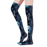 4TH N Trekking Crew Socks for Women, Howling Wolf Over-Knee Compression Hiking Stockings for Mountain Climbs & Backpacking Trips