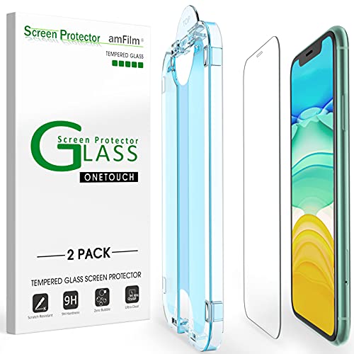 amFilm 2 Pack OneTouch Glass Screen Protector for iPhone 11, iPhone XR (6.1") with Easy Installation Kit