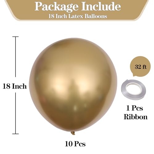 10pcs 18 inch Metallic Gold Balloons, Thick Latex Chrome Helium Balloons for Birthday Family Party Wedding Party Baby Shower Decoration Supplies by KALOR - Image 2