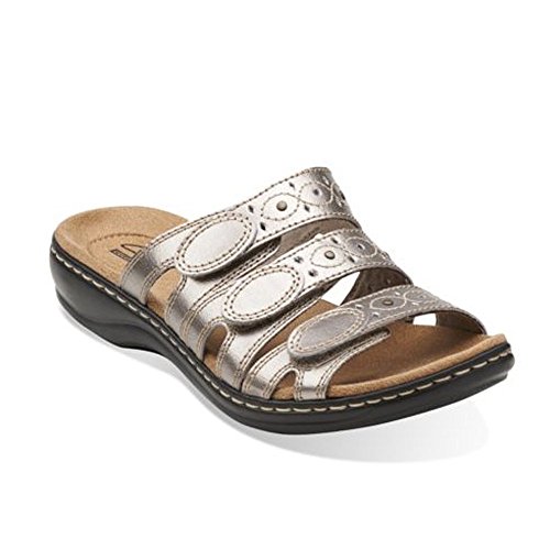 CLARKS Women's Leisa Cacti Slide Sandal, Pewter Leather, 4 UK