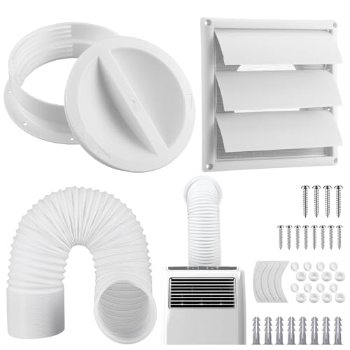 Maasechs Portable Ac Exhaust Hose Vent Wall Mount Connector Kit with 80 Inches Hose and 5 Inches Louvered Vent Cover Ac Exhaust Tube Coupler for 5 in and 5.5 in Tube (Louvered Vents Cover)