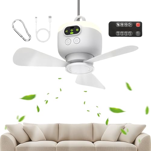 Ruwshuuk Ventilador De Techo Portátil - Ventilador De Techo Con Mando A Distancia Para Cenador - Potente Flujo De Aire Con Gancho Para Dormitorio Terraza Taller Cenador