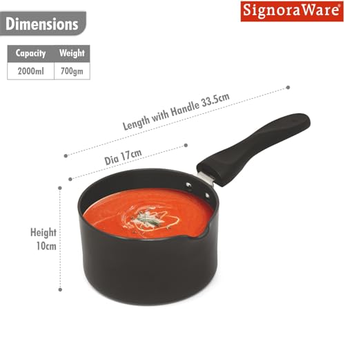 Image of Signoraware Opulent Non Stick Saucepan | Multipurpose & Durable | Comfortable & Safe Grip | Effortless Cooking | Best for Boiling Milk, Preparing Tea /Coffee & Heating Soups | (2 LTR | Steel)