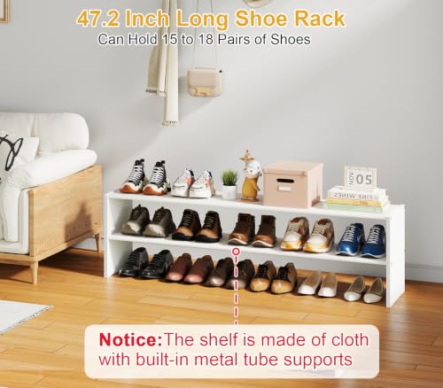 Cidaziya 47.2 Inch Long White Shoe Rack, Stackable Shoe Shelf Organizer for 15-18 Pairs of Shoes, 2 Tier Shoe Storage Organizer for Living Room, Bedroom, Closet, Entryway, Hallway, Garage by Cidaziya - Image 3