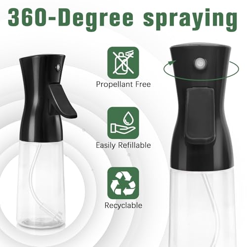 Ultrafeiner Nebelsprüher, Haarsprühflasche mit Dauerhaftem Sprühstrahl | Wasserzerstäuber für Hairstyling, Salons, Reinigung, Pflanzenpflege | Geeignet für ätherische Öle - 200 ml (6,8 oz) - Schwarz