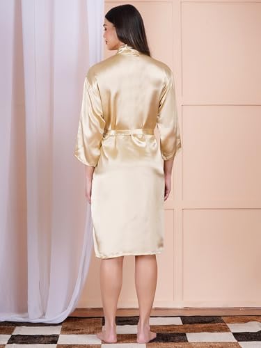 Image of Premium Satin Fullsleeve Bathrobe Solid Print Lightweight & Comfortable Loungewear Robe
