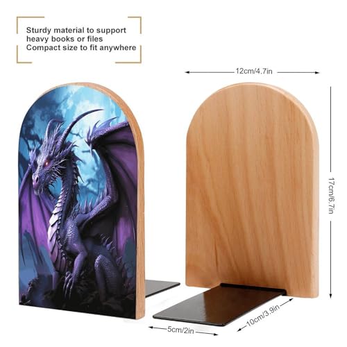 Sujetalibros de dragón morado y madera resistente con acabado premium 3