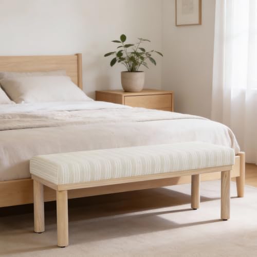 Image of HomePop 47.5 inch Oslo Bench - Marigold Pinstripe Fabric