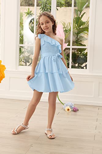 Danna Belle Girl Floral Dress Summer Layer Party Light Blue Ruffle Kids Girl Dress Size 6-7 #TOP3