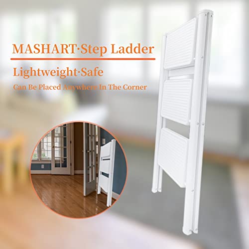 3 Step Ladder,Folding Step Stool with Wide Anti-Slip Pedal,330lbs Load Capacity,Lightweight and Portable for Kitchen Space Saving by MASHART - Image 5