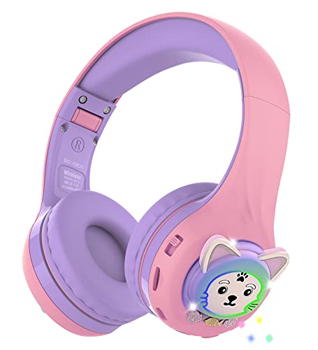 Riwbox Kids Headphones, Baosilon Cb-7S Cat Kids Toddler Headphones With Led Light, 75/85/95Db Volume Limited, Kids Wireless Headphones With Mic For School/Tablet/Girls (Purple) #TOP25