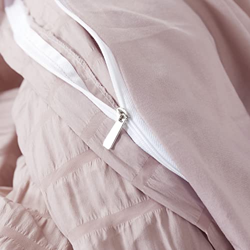 Bowavat Seersucker Duvet Cover Full/Queen Size,100% Washed Microfiber 3 Pieces Pink Mocha Duvet Cover Set, Soft Bedding Set With Zipper Closure And Corner Ties (Pink Mocha, Full/Queen) #TOP7