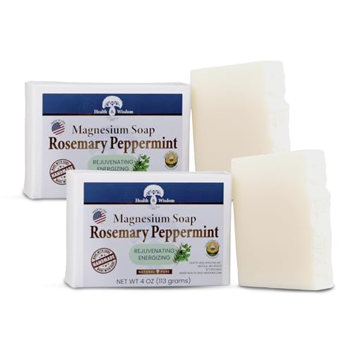 Health & Wisdom Magnesium Bar Soap – Moisturizing Body Soap - Made with Aloe & Nourishing Plant Oils and Essential Oils – Gentle Cleanser for Face & Body - Rosemary Peppermint - 4 oz Bar - 2 Pack