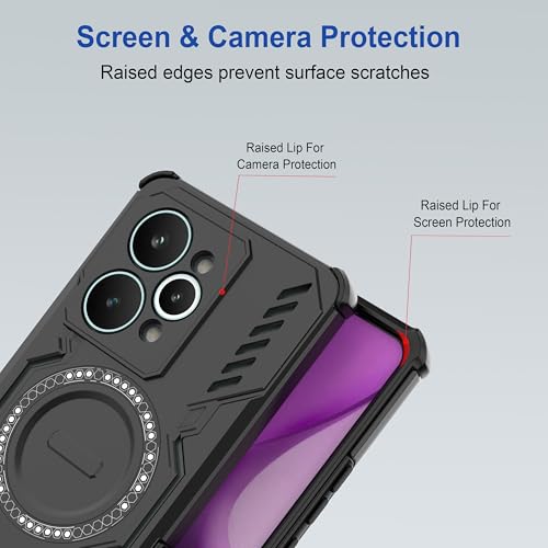 Image of amazon basics Back Case Cover for Realme 15 Pro 5G | MagSafe Case with Built-in Metal Ring | Supports MagSafe Charger, Wallet & Car Mount | Shockproof Hybrid PC + TPU | Black