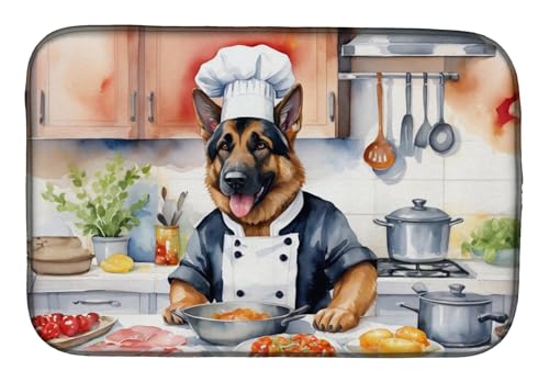 Caroline's Treasures DAC6253DDM German Shepherd The Chef Dish Drying Mat Absorbent Dish Drying Mat Pad for Kitchen Counter Dish Drainer Mat for Countertop, 14 x 21", Multicolor