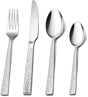 Herogo 16 Piece Cutlery Set, Stainless Steel Flatware Silverware Set for 4 People, Elegant Knife Fork Spoon Sets for Home Hotel Restaurant, Mirror Polished, Dishwasher Safe (Hammered Cutlery Set)