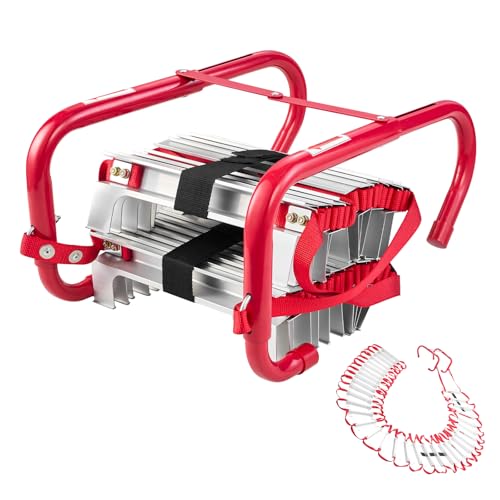 VEVOR Fire Escape Ladder, 5-6 Story 50FT Retractable Emergency Fire Ladder, Lightweight Aluminum Alloy Safety Escape Ladders with Sturdy Polyester Strap, Anti-Slip & Wide Rungs, 1000LBS Max Loading by VEVOR - Used condition - US$120.18