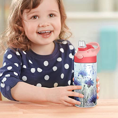 Blueangle Kids Insulated Water Bottle With Straw Lid - 12Oz Double Wall Vacuum Travel Tumbler Stainless Steel Reusable Blue Flowers Kids Cup For School Boy Girl（377） #TOP6