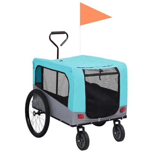 Remorque de vélo pour chiens bleu et gris, poussette double fonction pour animaux de compagnie