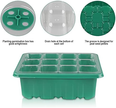BTONGE 5 Pack NEW Seed Trays with Heightened Lids, Plant Germination Box Kits with Humidity Dome, Seed Propagator Tray Plant Starter With 10 Labels for Greenhouse Plant (12 Cell per Tray)