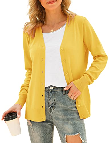 Image of VIISHOW Women Long Sleeve Button Down V Neck Lightweight Basic Knit Sweater Cardigan