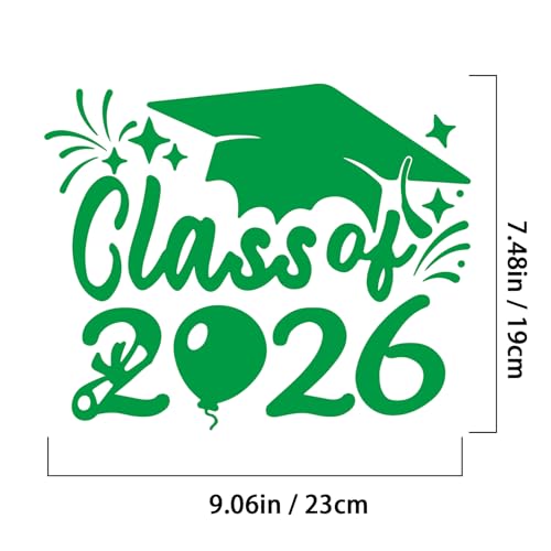 Image of 2xClass of 2026 Car Sticker & Graduation Hat Sticker Removable Graduate Decal Car Decal 8 inchx 7.1 inch Waterproof Vinyl Decals Arts & Crafts for Graduation Party Decorations (Green)