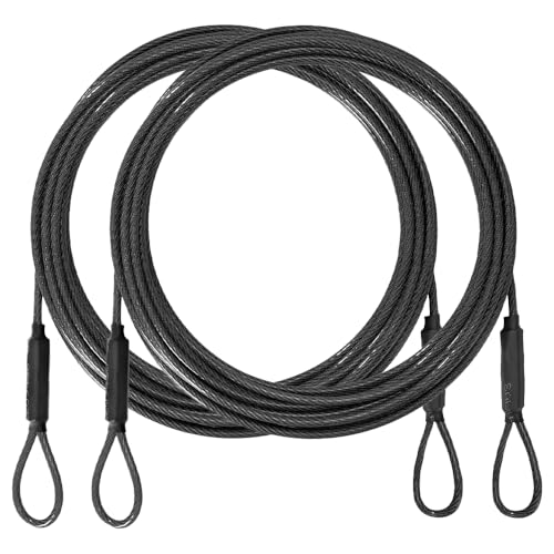 3.3mm (1/8 Inch) Outdoor Travel Security Cable-3/4/6/10/15/20/30ft Luggage Lock Safety Wire Flexible Steel Wire Rope with Double Loop Safety for Luggage, Bike, Lock (Black*2, 6ft-(2Pack)