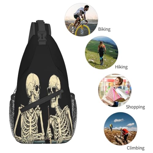 Image of SUPLUCHOM Sling Bag Funny Skeleton Hiking Daypack Crossbody Shoulder Backpack Travel Chest Pack for Men Women