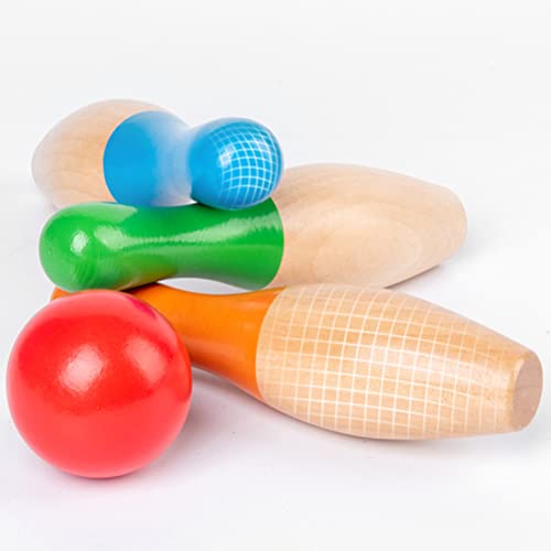Foto von Bagima Bowlingspiele Kegel 25 * 20 * 10 Rasen-Bowlingspiele Holz-Hinterhof-Kegelspiel-Set mit 10 Kegeln, 3 Bällen und Netztasche für Kinder, Erwachsene, Drinnen und Draußen