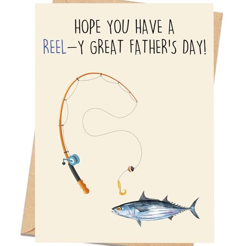 ICOOLYI Funny Fishing Fathers Day Card for Dad, Reel Great Father’s Day Card, Fathers Day Gift for Grandpa Husband