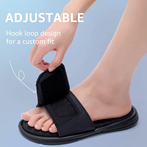 Stq Memory Foam Slides For Women Comfort Adjustable Sport Slide Sandals Athletic Arch Support Slip On Sandals All Black, 7 Us #TOP2