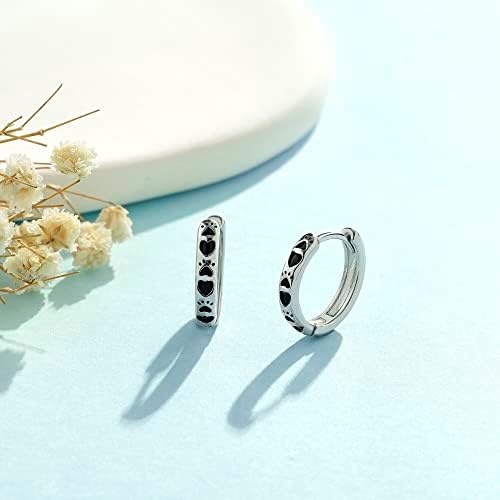 Paw Earrings 925 Sterling Silver Puppy Paw Print Small Hoop Earrings Pet Cat Dog Animal Huggie Hoops Earrings for Women Girls
