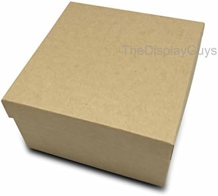 TheDisplayGuys - 100-Pack #34 Cotton Filled Cardboard Paper Jewelry Boxes Gift Case - Kraft Brown (3.9" x 3.9" x 2.0") - for Shipping or Storage