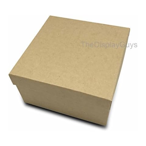 TheDisplayGuys 100-Pack #34 Cotton Filled Cardboard Paper Jewelry Box Gift Case - Kraft Brown (3 7/8" x 3 7/8" x 2") Cover