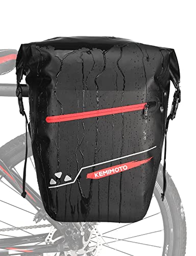 Kemimoto Waterproof Pannier For Bicycles, 30L Large Capacity Pannier Bag For Bicycles Rear Rack, Easy Setup Bike Pannier, Bike Saddle Bag With Reflective Strip, Shoulder Strap, Black #TOP22