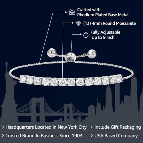 Gem Stone King 3.00 Cttw Moissanite Tennis Bracelet For Women | Round 4MM | Adjustable Bolo Bracelet For Women | Easy-On Easy-Off2