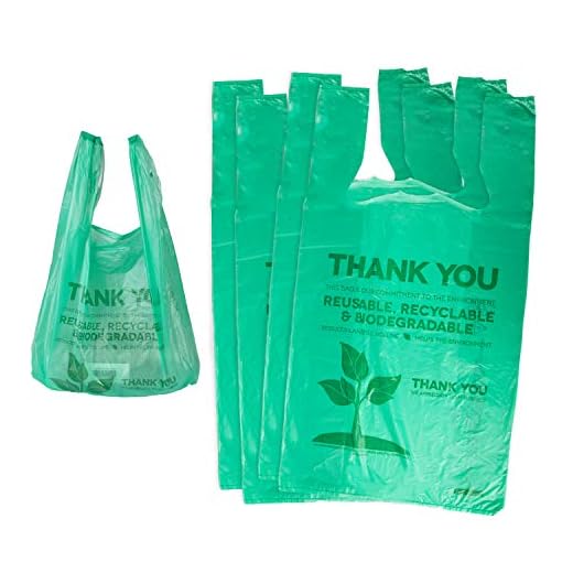 [1000 PK] Recyclable Biodegradable Green Eco Friendly Bags with Handles| Bulk Plastic T-Shirt Grocery Shopping Thank You Bags| Reusable/ Single Use|Markets, Food Trucks, Trash Can Liners, Kitty Litter