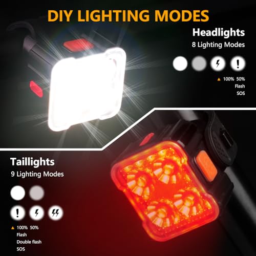 Ainiv Bike Lights Front and Rear, Wodoodporne LED Bike Light, Ultra Slim USB Rechargeable Bike Lights, Zestaw świateł rowerowych do jazdy na rowerze, MTB, rower hybrydowy, jazda nocna