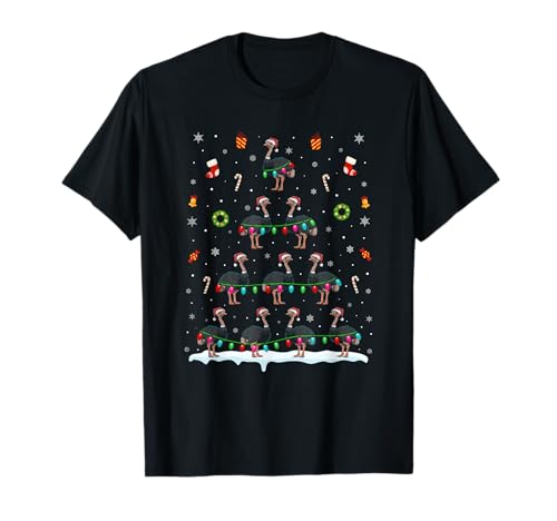 Ostrich Christmas Tree Lights for Men Women Ostrich Xmas T-Shirt
