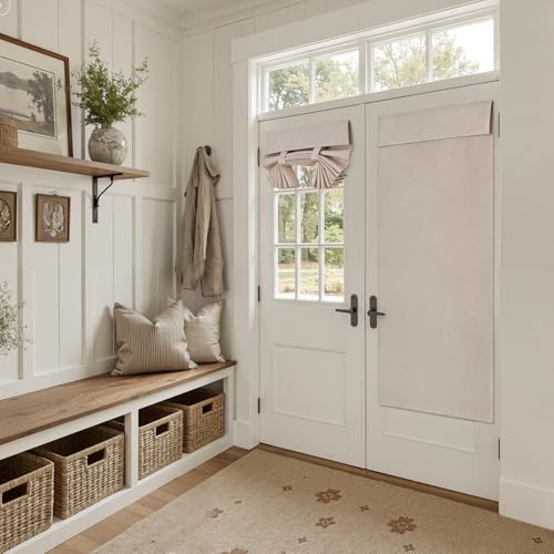 HOMEIDEAS 100% Natural Linen Blackout French Door Curtains, Privacy Door Window Curtains, 34 X 68 Inch Room Darkening Blinds, Thermal Insulated Shades for Bedroom, 1 Panel