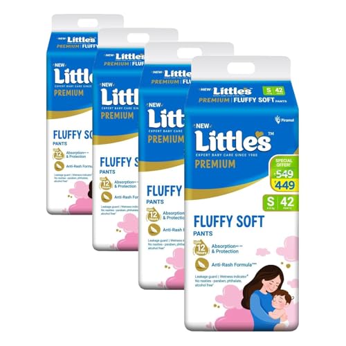 Image of Little's Premium Baby Diapers S Size (Small) Pants Style | 4-8 kg | 42 Count - Pack of 4 | FluffySoft Baby Diaper with Leakage Guard, Wetness Indicator & 12 Hours Absorption